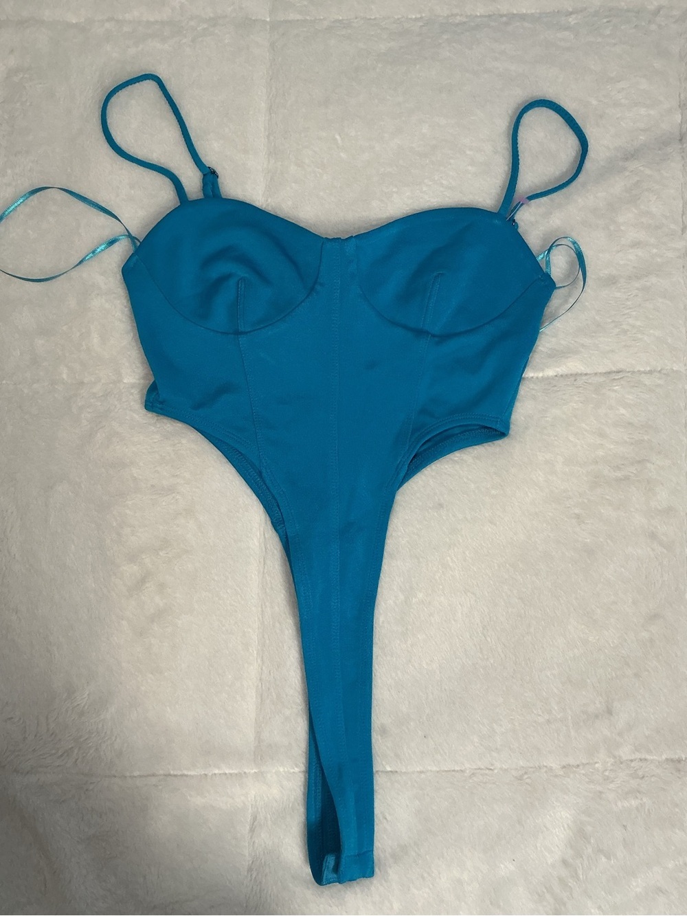 Turquoise Blue Thong One-Piece Bodysuit - Picture 2 of 5